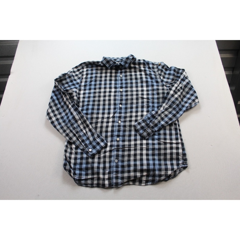 Gap Men Blue Casual Button Down Plaid Long Sleeve Collar Size Large